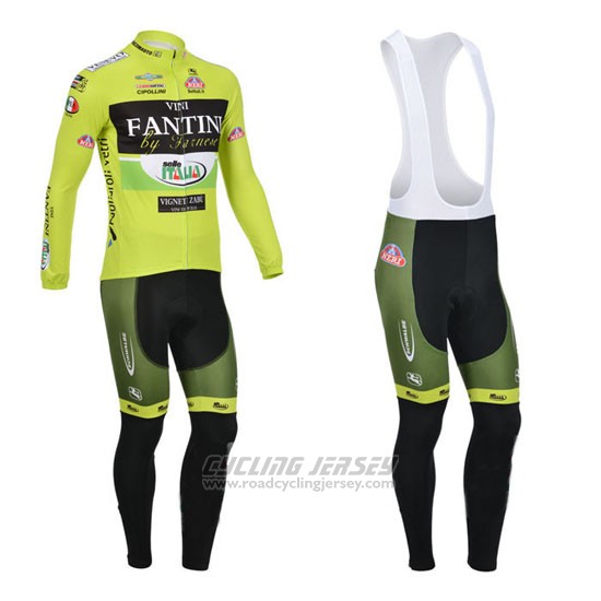 2013 Cycling Jersey Vini Fantini Green and Black Long Sleeve and Bib Tight